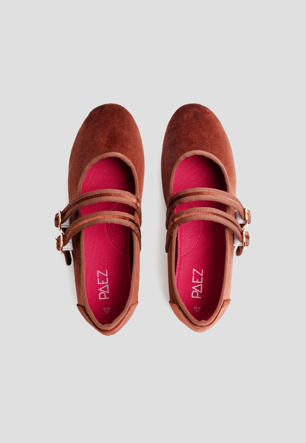 MARY JANE DOUBLE STRAP VELVET BROWN