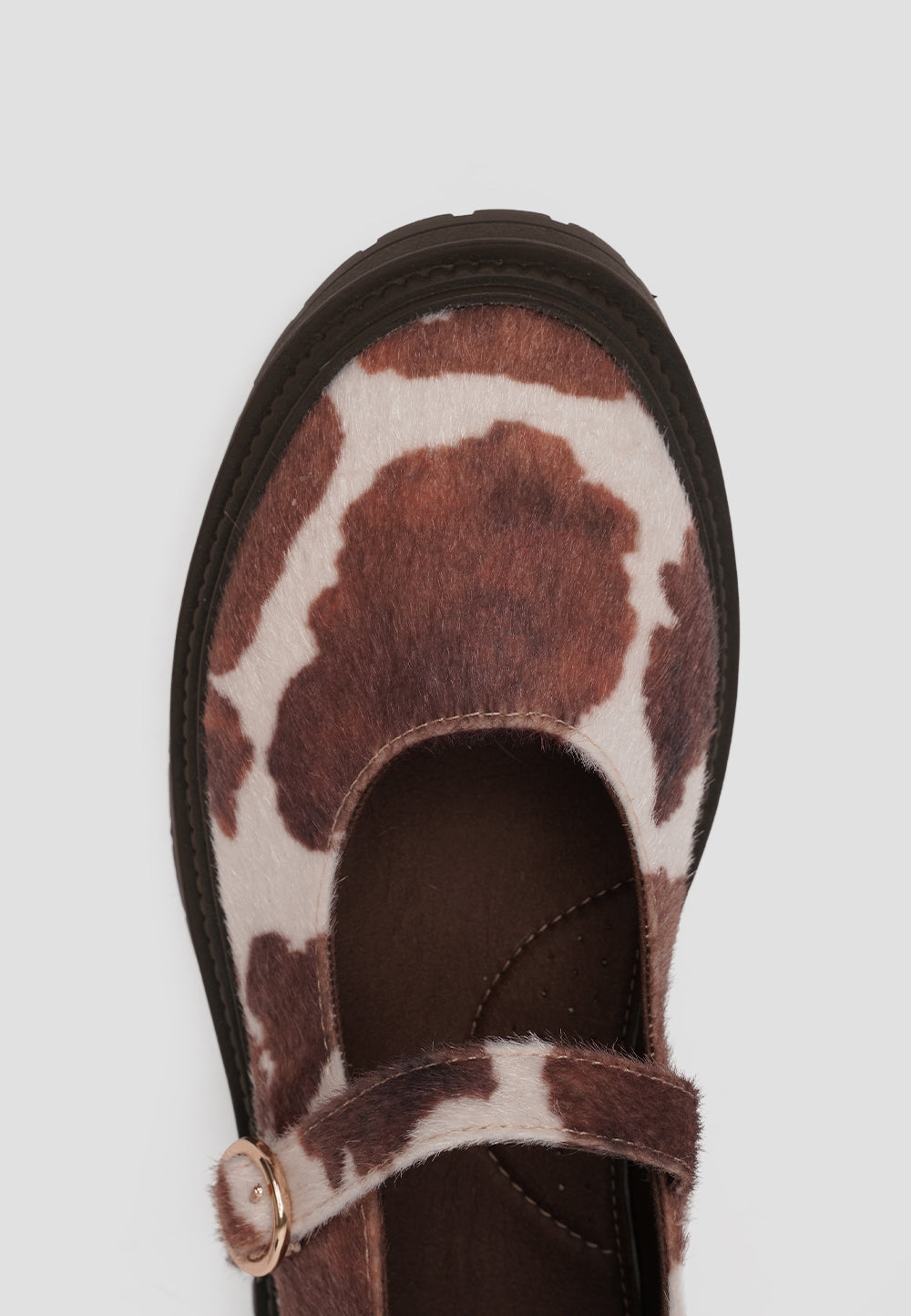 PLATFORM GUM MARY JANE FUR COW BROWN