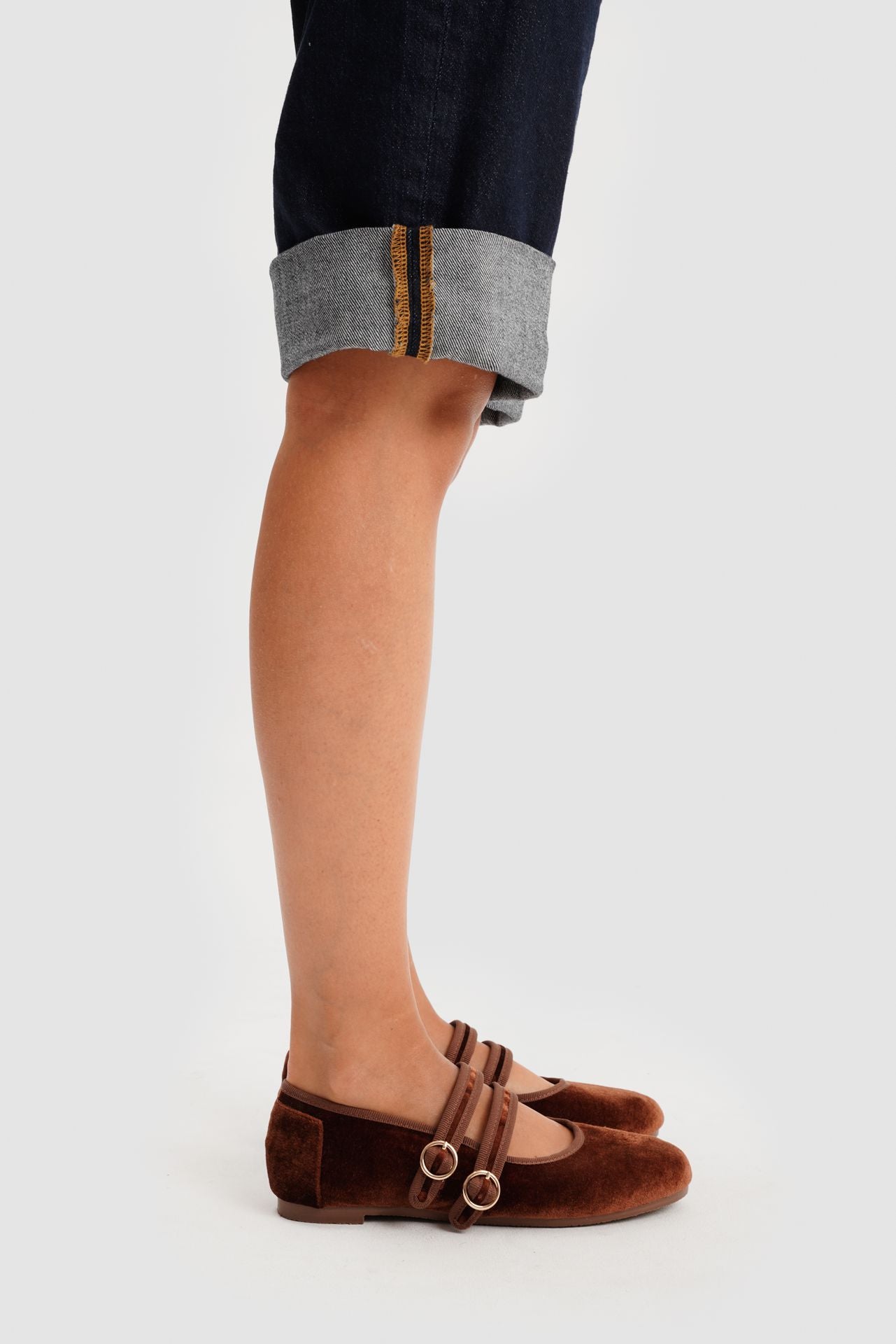 MARY JANE DOUBLE STRAP VELVET BROWN