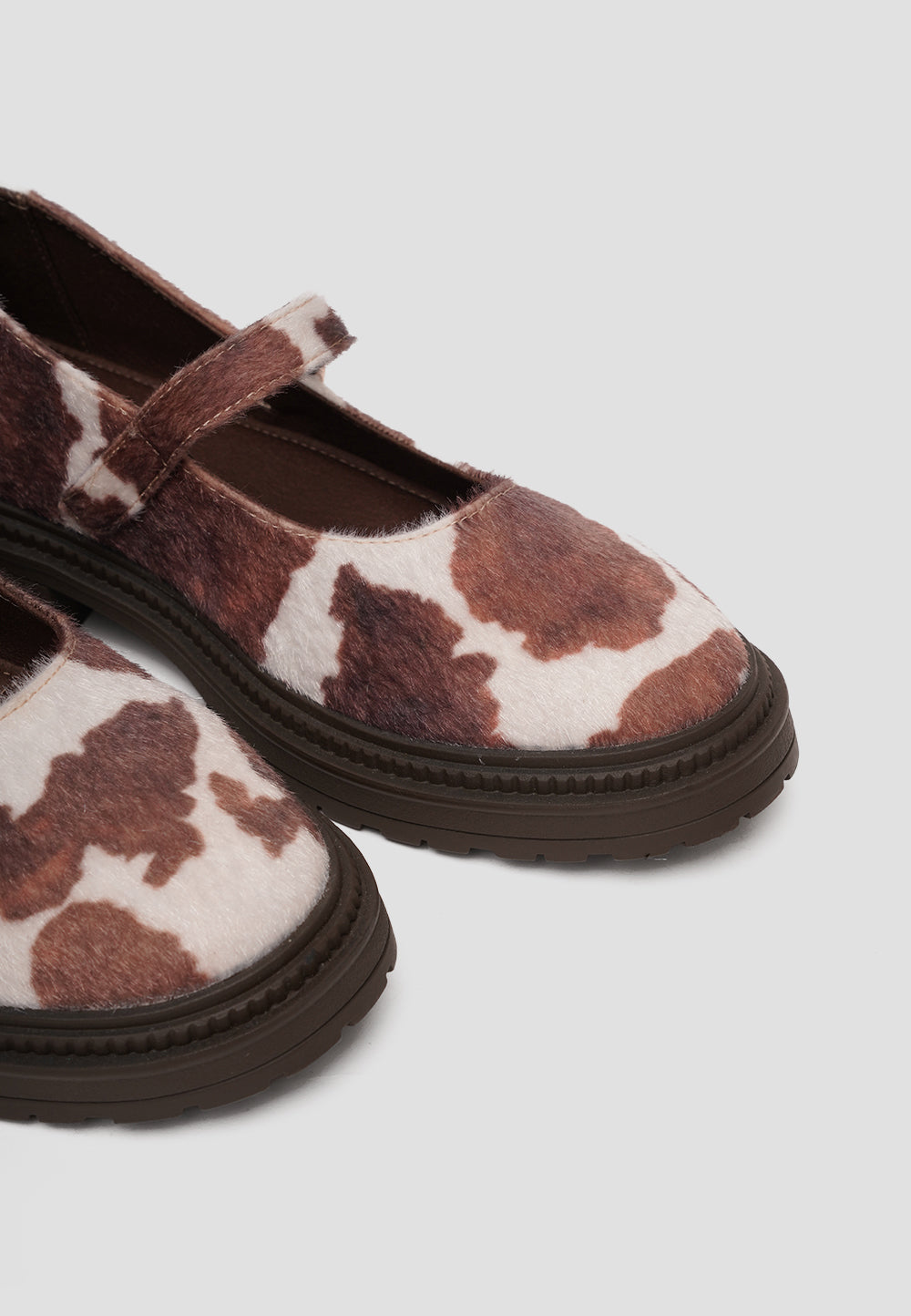 PLATFORM GUM MARY JANE FUR COW BROWN