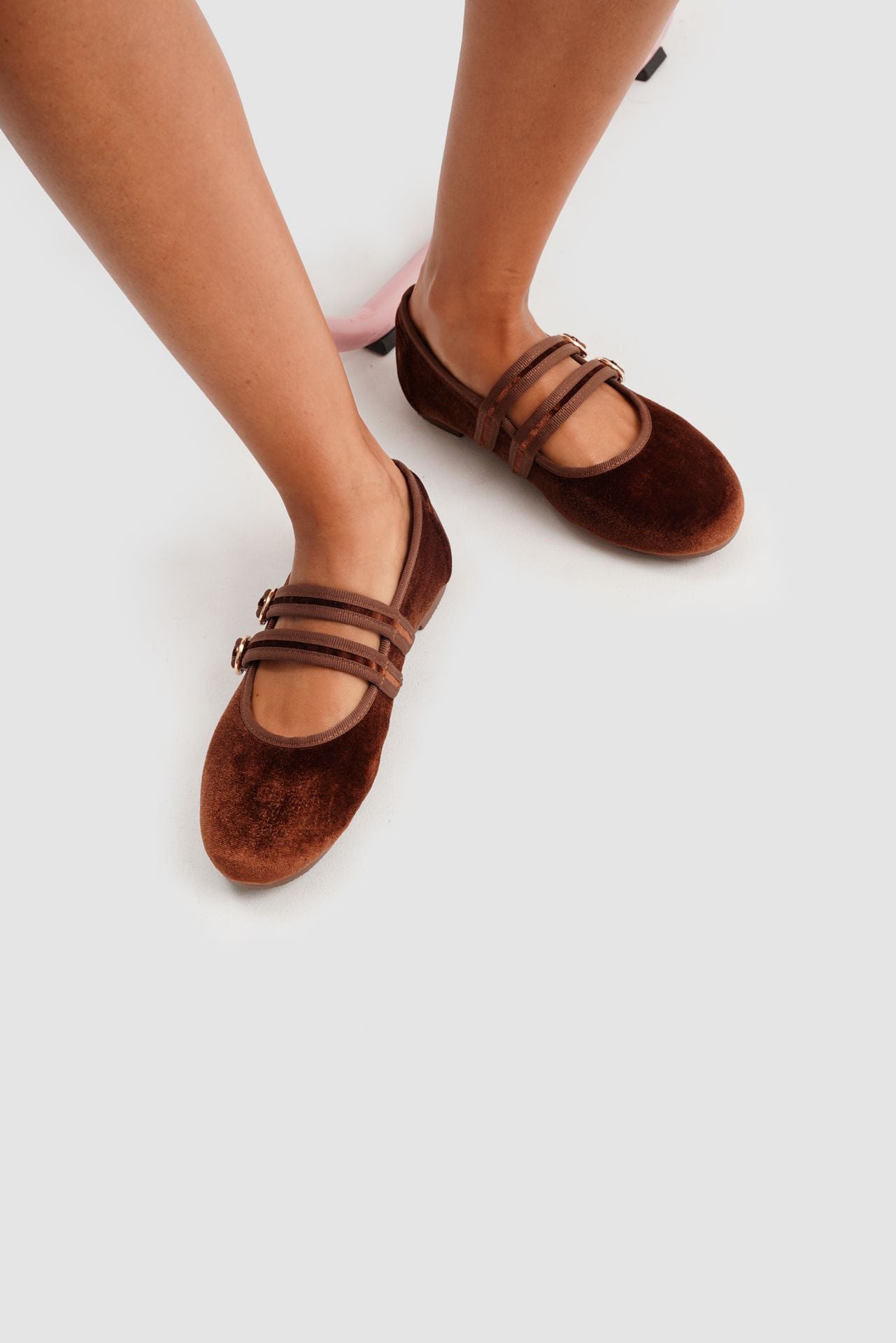 MARY JANE DOUBLE STRAP VELVET BROWN