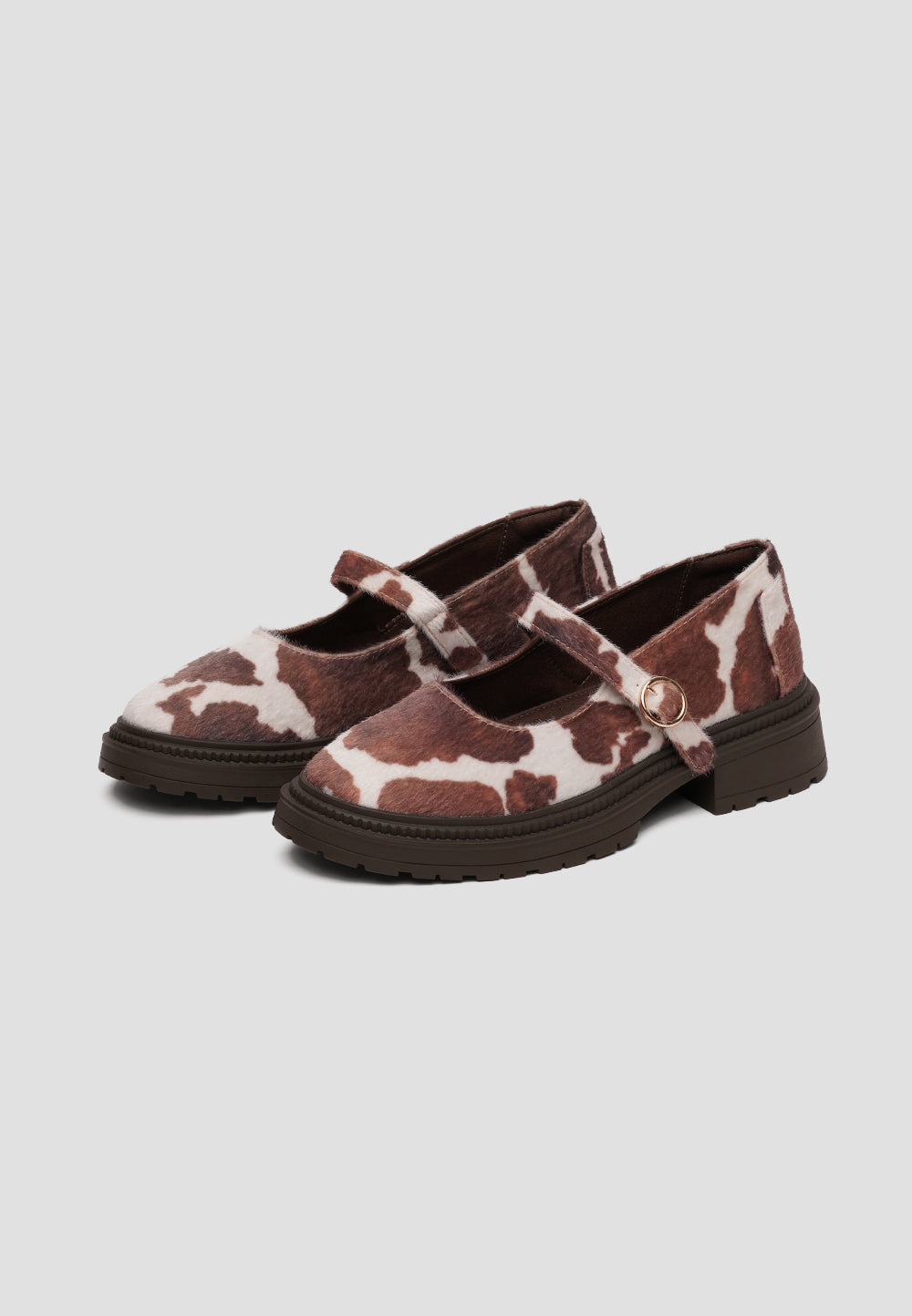 PLATFORM GUM MARY JANE FUR COW BROWN