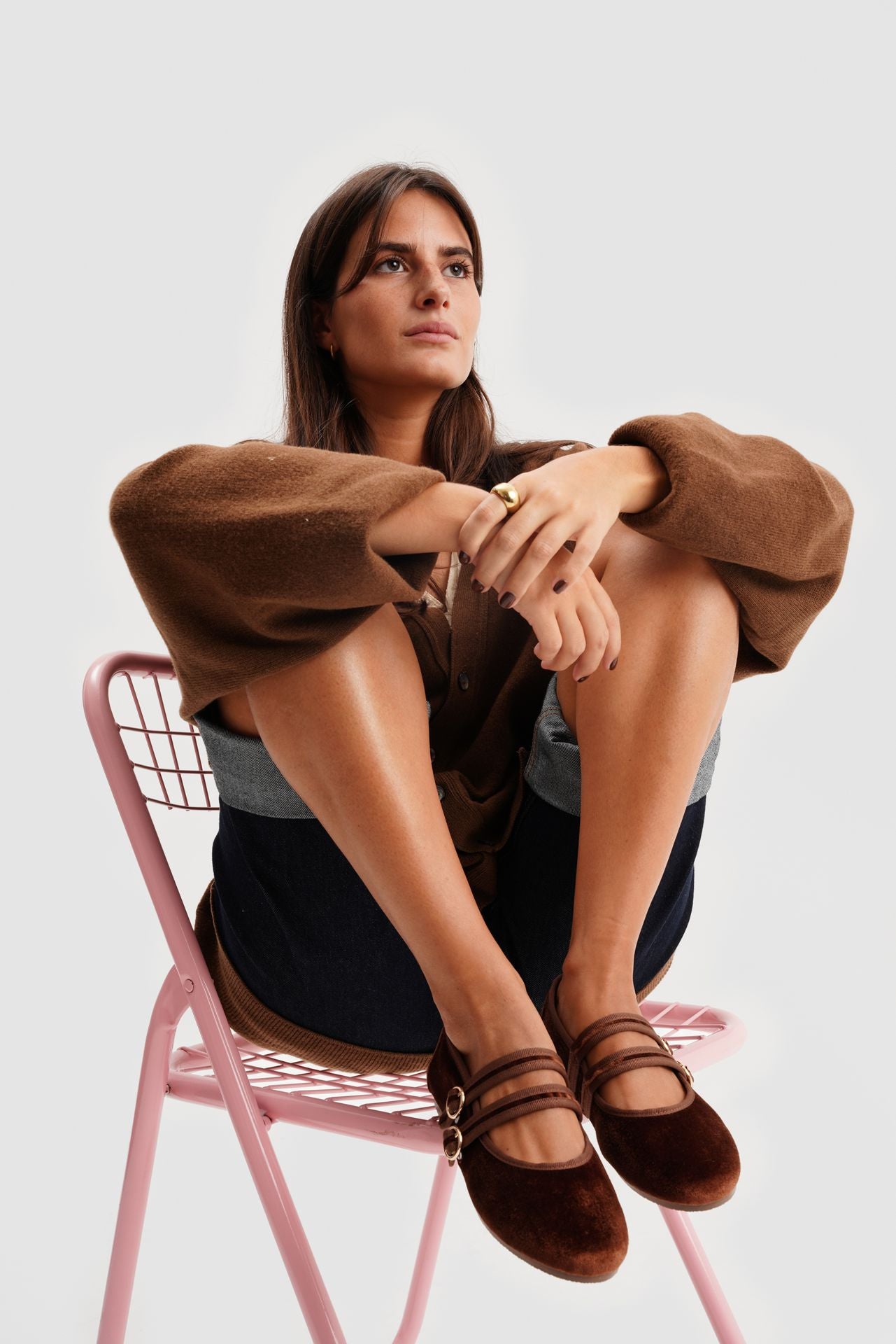 MARY JANE DOUBLE STRAP VELVET BROWN