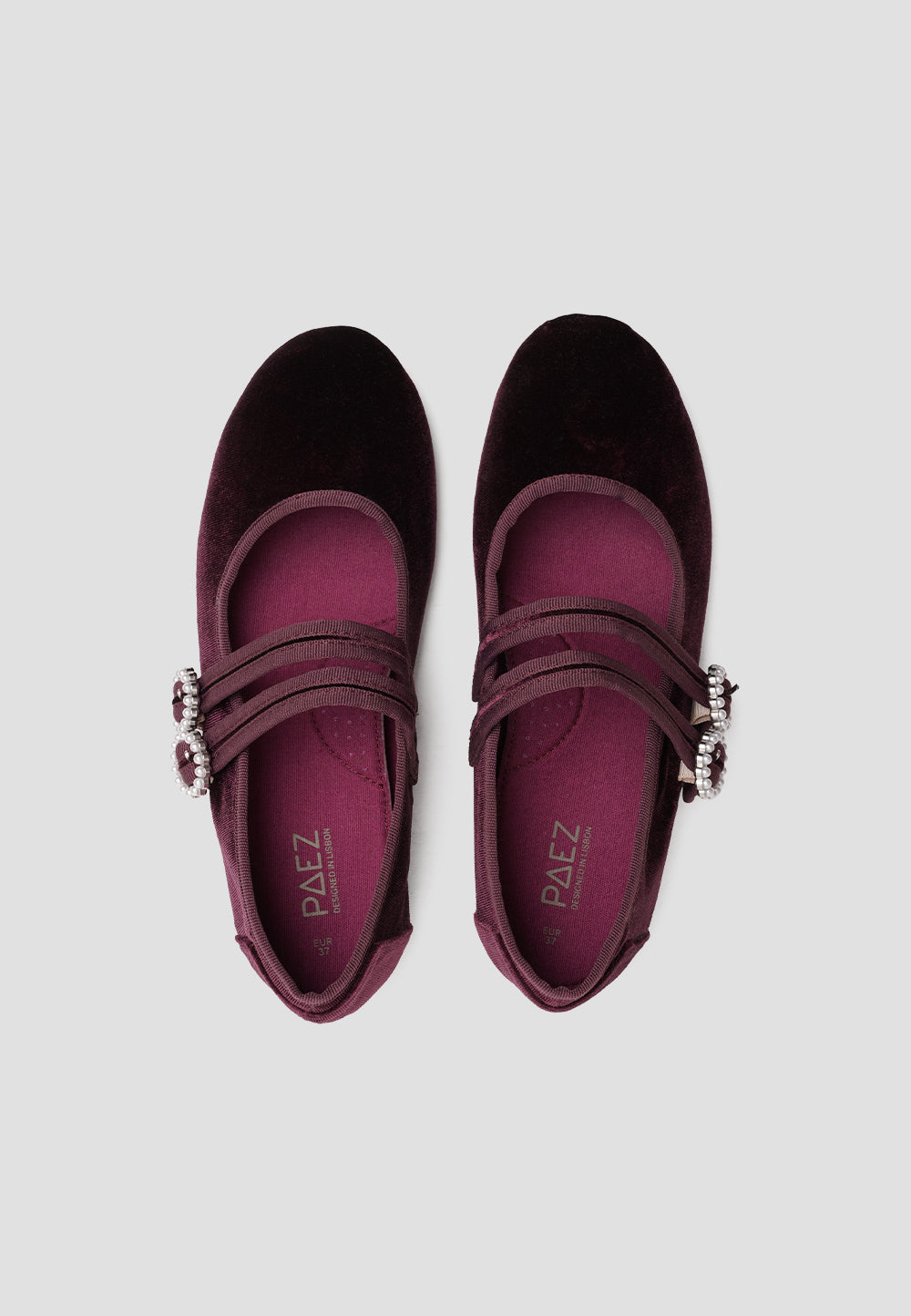MARY JANE DOUBLE STRAP VELVET CHERRY