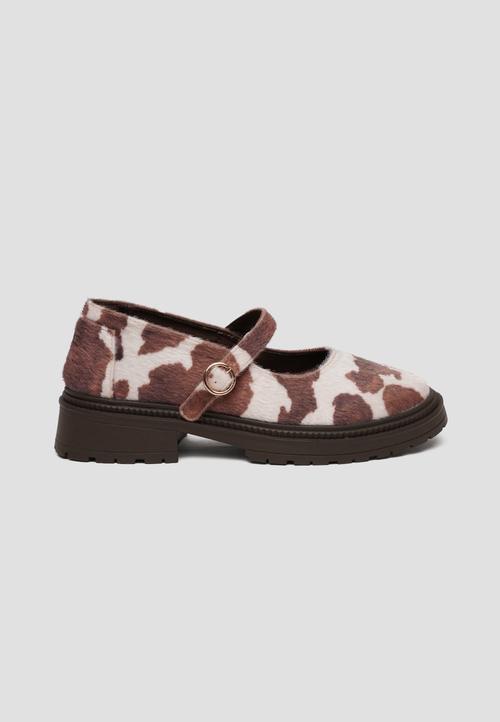 PLATFORM GUM MARY JANE FUR COW BROWN
