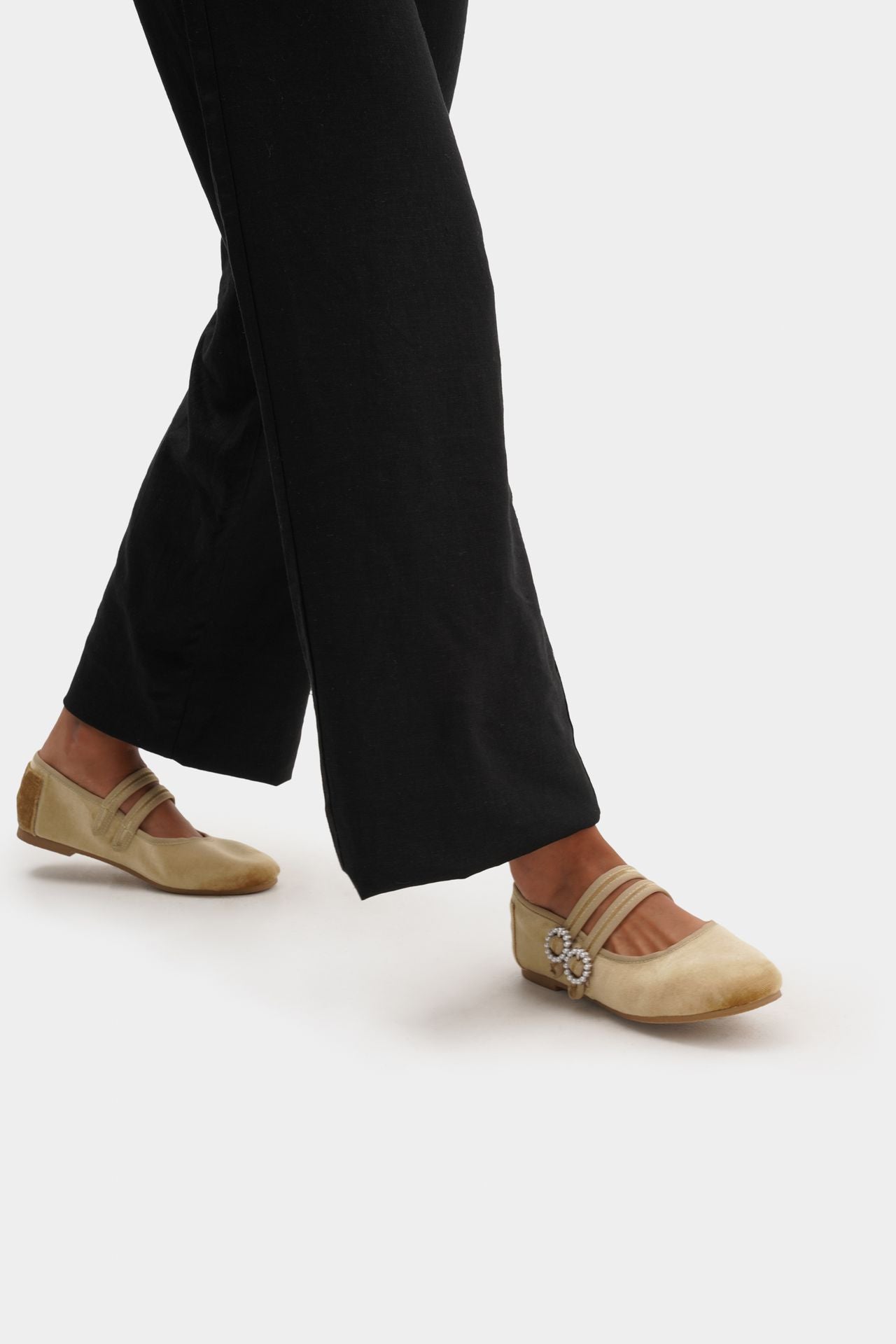 MARY JANE DOUBLE STRAP VELVET VANILLA