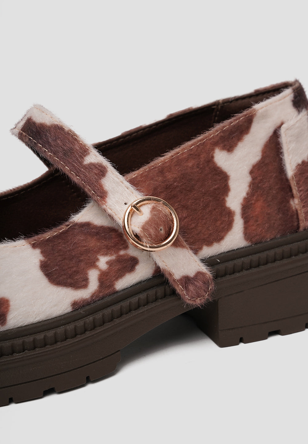 PLATFORM GUM MARY JANE FUR COW BROWN