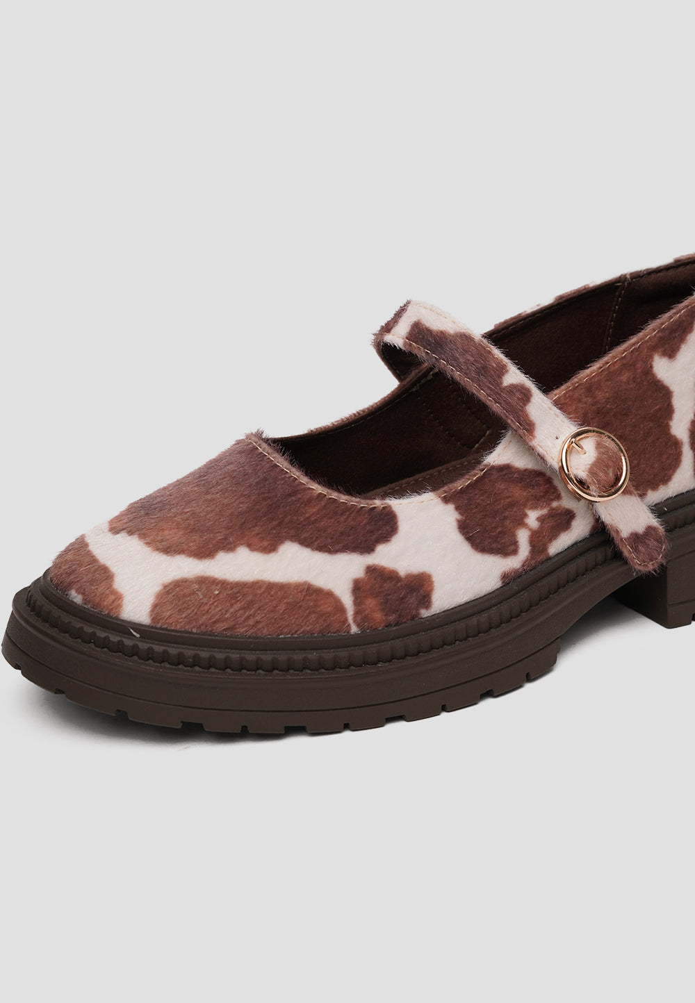 PLATFORM GUM MARY JANE FUR COW BROWN