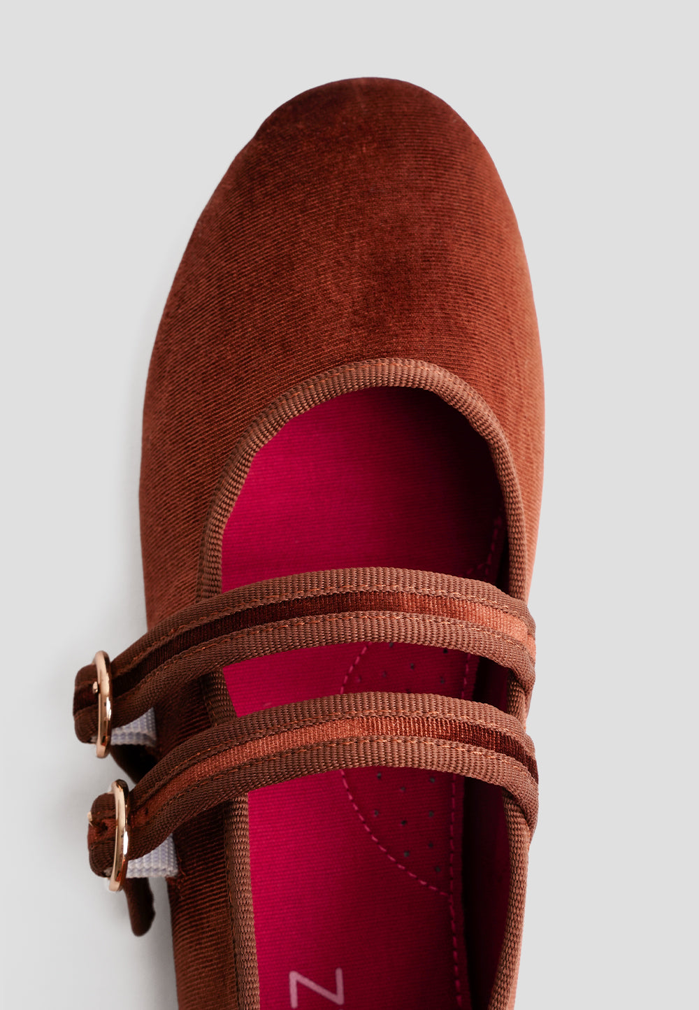 MARY JANE DOUBLE STRAP VELVET BROWN