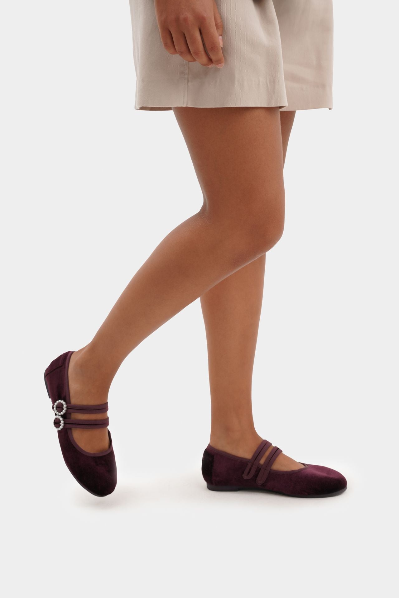 MARY JANE DOUBLE STRAP VELVET CHERRY