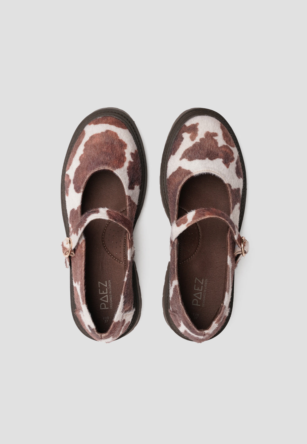 PLATFORM GUM MARY JANE FUR COW BROWN