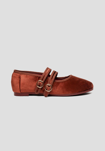 MARY JANE DOUBLE STRAP VELVET BROWN